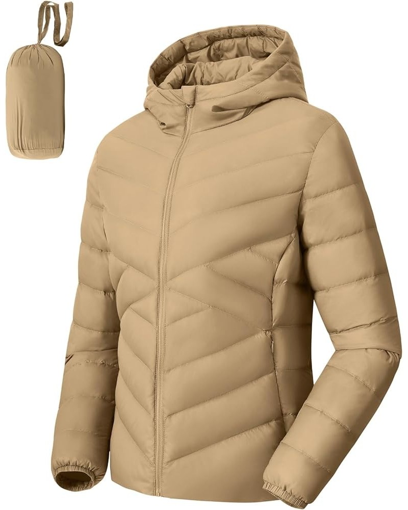 Women's Down Puffer Jackets Packable Lightweight Hooded Water Repellent Insulated Fall Winter Quilted Coats Khaki $23.36 Jackets