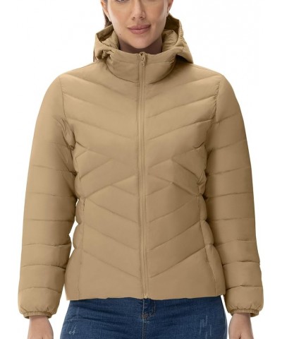 Women's Down Puffer Jackets Packable Lightweight Hooded Water Repellent Insulated Fall Winter Quilted Coats Khaki $23.36 Jackets