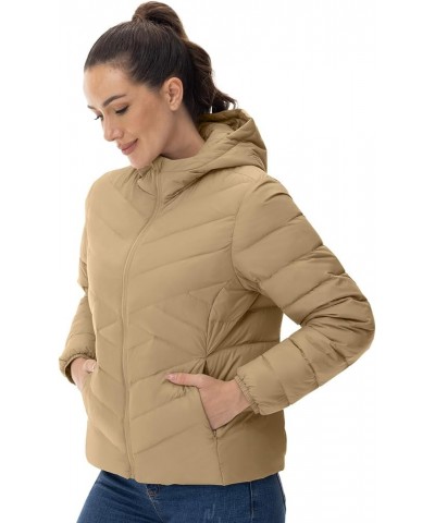 Women's Down Puffer Jackets Packable Lightweight Hooded Water Repellent Insulated Fall Winter Quilted Coats Khaki $23.36 Jackets