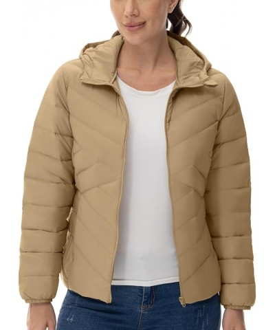 Women's Down Puffer Jackets Packable Lightweight Hooded Water Repellent Insulated Fall Winter Quilted Coats Khaki $23.36 Jackets