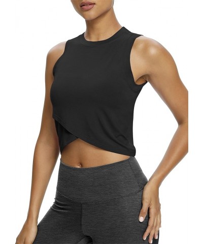 Womens Workout Crop Tops Yoga Shirts Exercise Tank Tops Athletic Wear for Women Black $11.99 Activewear