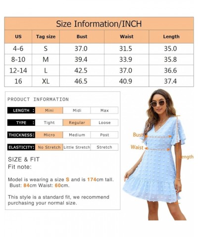 Women's Cute Swiss Dot Dress V-Neck Ruffle Short Sleeve Summer Casual Flowy Shift Mini Dresses Navy Blue $23.98 Dresses