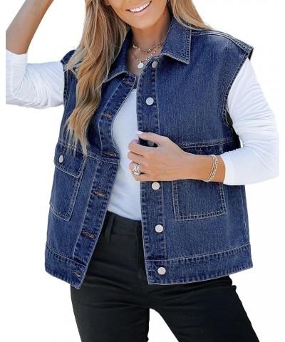 Denim for Women Oversized Button Down Sleeveless Jean Jacket Fashion Casual Western Outerwear with Pockets Darkness Blue $23....