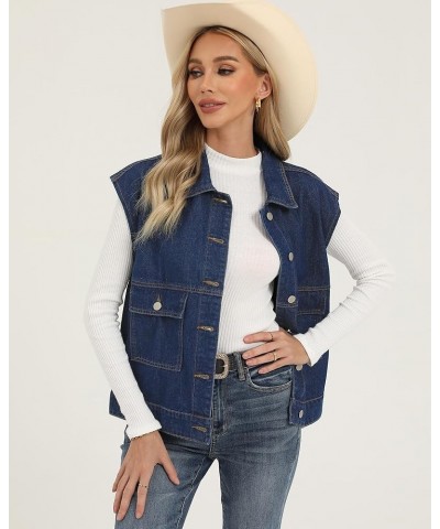 Denim for Women Oversized Button Down Sleeveless Jean Jacket Fashion Casual Western Outerwear with Pockets Darkness Blue $23....