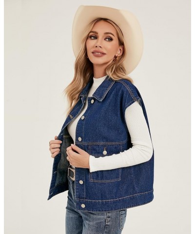 Denim for Women Oversized Button Down Sleeveless Jean Jacket Fashion Casual Western Outerwear with Pockets Darkness Blue $23....