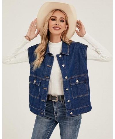 Denim for Women Oversized Button Down Sleeveless Jean Jacket Fashion Casual Western Outerwear with Pockets Darkness Blue $23....