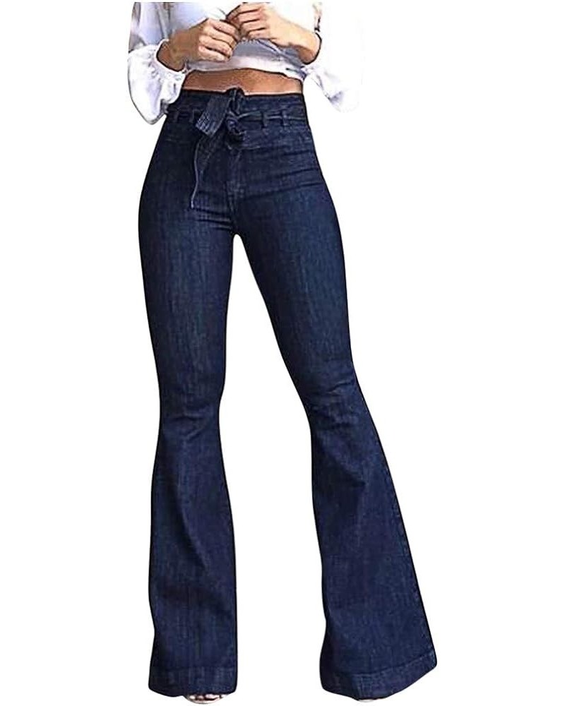 Womens High Waisted Bell Bottom Jeans, Denim High Rise Flare Jean Pants with Wide Leg and Belt Blue $12.41 Jeans