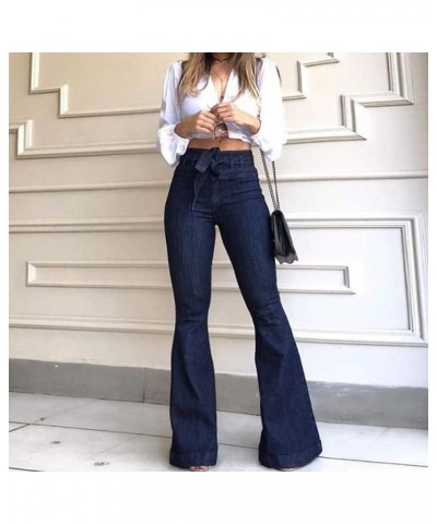 Womens High Waisted Bell Bottom Jeans, Denim High Rise Flare Jean Pants with Wide Leg and Belt Blue $12.41 Jeans