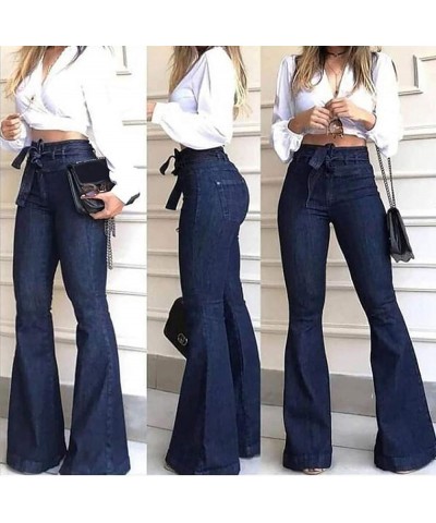 Womens High Waisted Bell Bottom Jeans, Denim High Rise Flare Jean Pants with Wide Leg and Belt Blue $12.41 Jeans