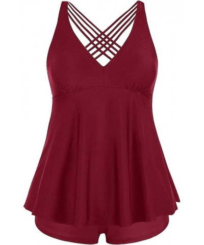 Plus Size Swimsuits with Shorts Two Piece Tankini for Women Flowy Bathing Suits Athletic Swimwear Wine Red $18.00 Swimsuits