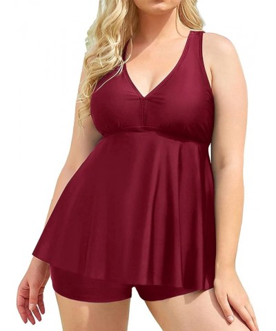 Plus Size Swimsuits with Shorts Two Piece Tankini for Women Flowy Bathing Suits Athletic Swimwear Wine Red $18.00 Swimsuits