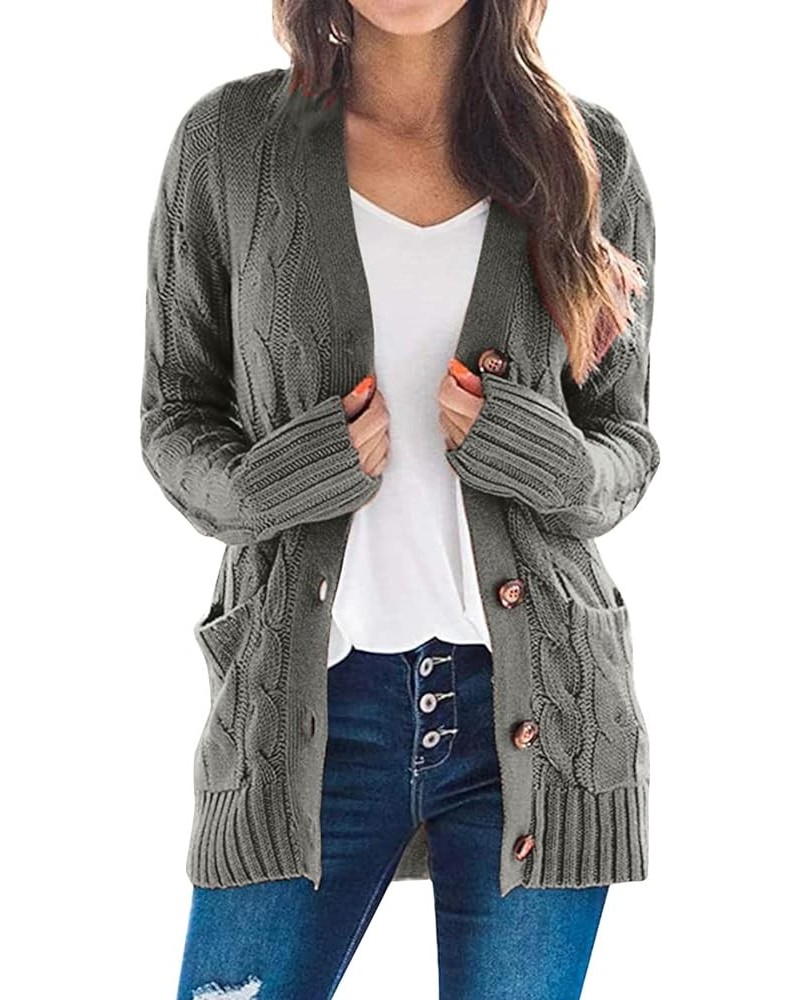 Women Button Down Knit Cardigan Solid Long Sleeve Sweater Open Front Jacket With Pocket Fall Winter Chunky Warm Coat Grey $21...