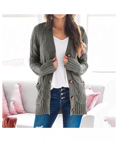 Women Button Down Knit Cardigan Solid Long Sleeve Sweater Open Front Jacket With Pocket Fall Winter Chunky Warm Coat Grey $21...