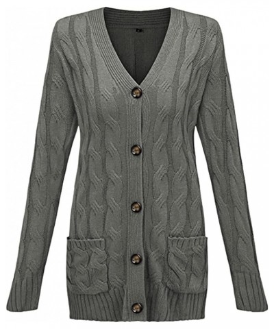 Women Button Down Knit Cardigan Solid Long Sleeve Sweater Open Front Jacket With Pocket Fall Winter Chunky Warm Coat Grey $21...