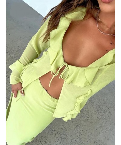 Women Y2K 2 Piece Long Skirt Set V Neck Halter Crop Top Off Shoulder Slim Fit Tube Top Split Maxi Skirts Outfit I-green $8.83...