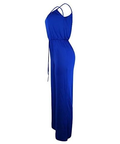 Women's Spaghetti Strap Drawstring Waisted Plain Long Pants Jumpsuit Rompers Blue $11.60 Jumpsuits