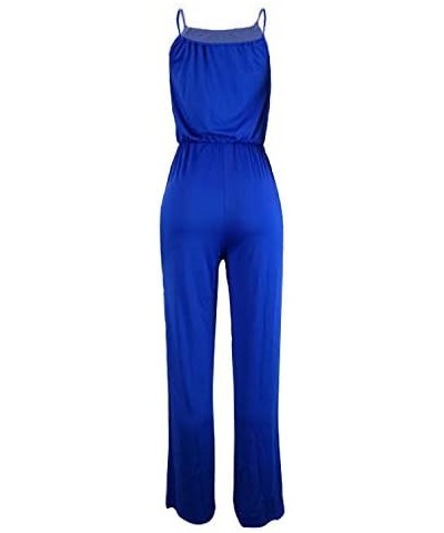 Women's Spaghetti Strap Drawstring Waisted Plain Long Pants Jumpsuit Rompers Blue $11.60 Jumpsuits