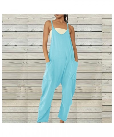 Jumpsuits For Women 2024 Casual Sleeveless Spaghetti Strap Summer Rompers Pants Loose Oversize Overalls With Pockets 04-blue ...