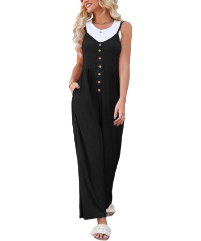 Jumpsuits for Women Dressy Casual Summer Wide Leg Rompers Loose Spaghetti Strap Overalls Jumpers with Pockets 2024 Black $15....