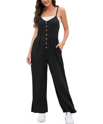 Jumpsuits for Women Dressy Casual Summer Wide Leg Rompers Loose Spaghetti Strap Overalls Jumpers with Pockets 2024 Black $15....