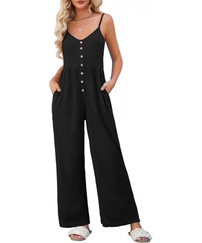 Jumpsuits for Women Dressy Casual Summer Wide Leg Rompers Loose Spaghetti Strap Overalls Jumpers with Pockets 2024 Black $15....