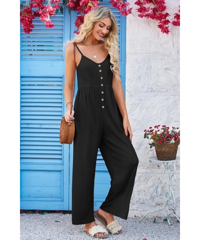 Jumpsuits for Women Dressy Casual Summer Wide Leg Rompers Loose Spaghetti Strap Overalls Jumpers with Pockets 2024 Black $15....