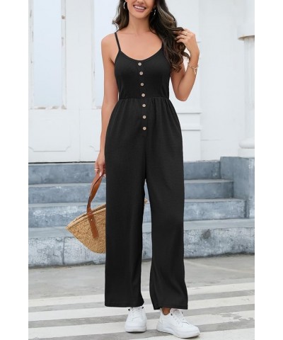 Jumpsuits for Women Dressy Casual Summer Wide Leg Rompers Loose Spaghetti Strap Overalls Jumpers with Pockets 2024 Black $15....