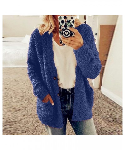 Women's Casual Fashion Loose Solid Color Hat Plus Fleece Collar Pocket Jacket 3-dark Blue $11.57 Jackets