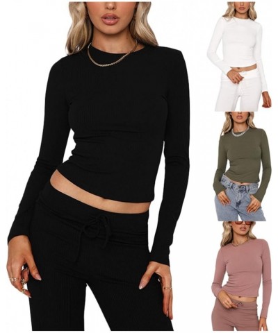 Women Sexy Long/Short Sleeve T Shirt Baby Tees Crew Neck Slim Fitted Crop Top Causal Solid Y2k Pullover Basic Tops C Bean Pin...