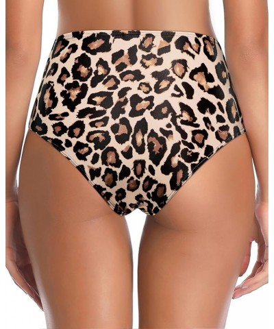 Women's High Waisted Bikini Bottom Full Coverage Retro Tummy Control Swimusuit Bottom Leopard $11.52 Swimsuits