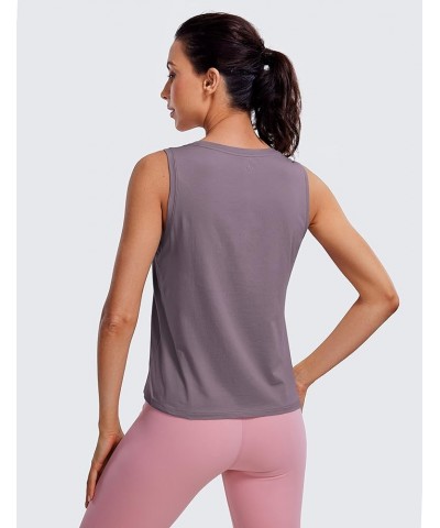 Pima Cotton Cropped Tank Tops for Women Workout Crop Tops High Neck Sleeveless Athletic Gym Shirts Purple Gray $12.00 Activewear