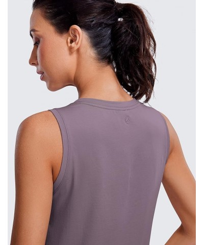 Pima Cotton Cropped Tank Tops for Women Workout Crop Tops High Neck Sleeveless Athletic Gym Shirts Purple Gray $12.00 Activewear