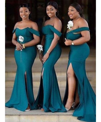 Off Shoulder Mermaid Bridesmaid Dresses Long Satin Split Prom Dress Bodycon Formal Gowns with Slit Gold $36.55 Dresses