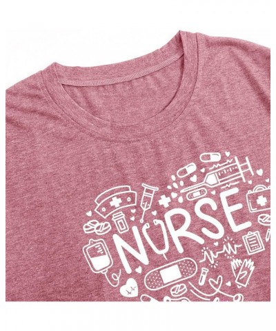 Women Nurse Life Shirt Nurse Letter Print Tee Tops Nurse Day Gifts Shirts Inspirational Short Sleeve Pink $14.24 T-Shirts