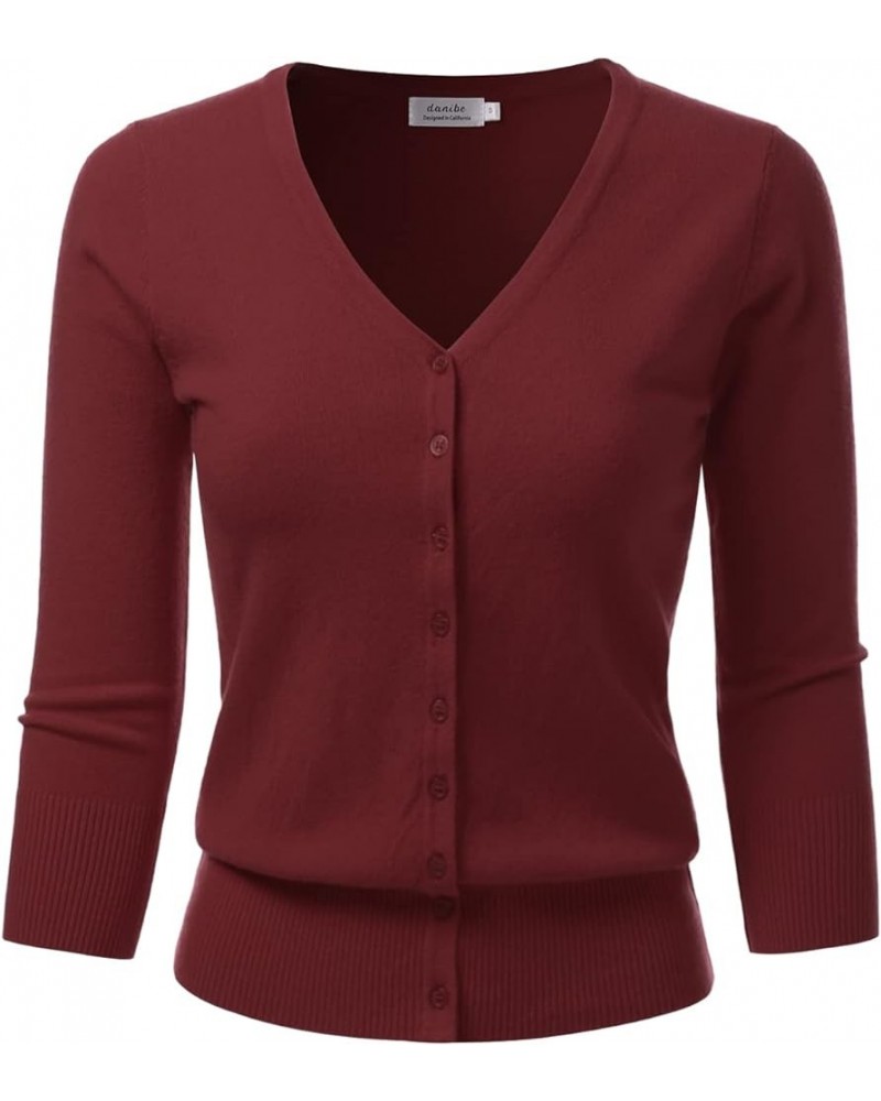 Women's 3/4 Sleeve V-Neck Button Down Knit Sweater Soft Cardigan (S-XXL) Dbt303_burgundy $17.97 Sweaters