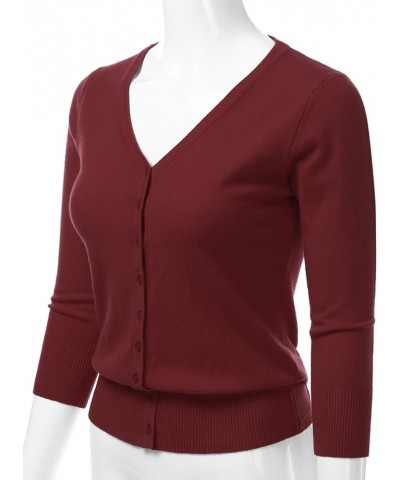 Women's 3/4 Sleeve V-Neck Button Down Knit Sweater Soft Cardigan (S-XXL) Dbt303_burgundy $17.97 Sweaters