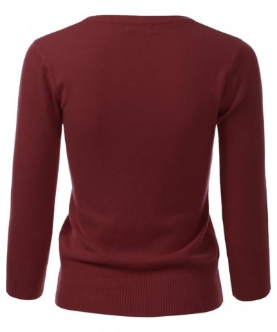 Women's 3/4 Sleeve V-Neck Button Down Knit Sweater Soft Cardigan (S-XXL) Dbt303_burgundy $17.97 Sweaters