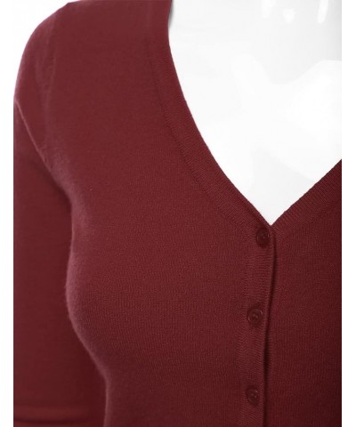 Women's 3/4 Sleeve V-Neck Button Down Knit Sweater Soft Cardigan (S-XXL) Dbt303_burgundy $17.97 Sweaters