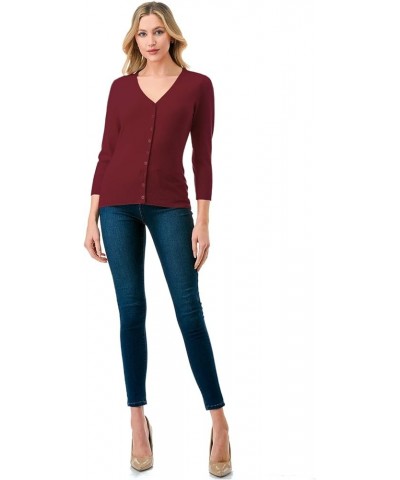 Women's 3/4 Sleeve V-Neck Button Down Knit Sweater Soft Cardigan (S-XXL) Dbt303_burgundy $17.97 Sweaters