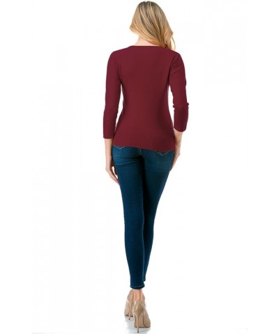 Women's 3/4 Sleeve V-Neck Button Down Knit Sweater Soft Cardigan (S-XXL) Dbt303_burgundy $17.97 Sweaters