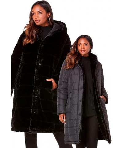 Women's Plus Size Reversible Long Coat Black $67.31 Coats