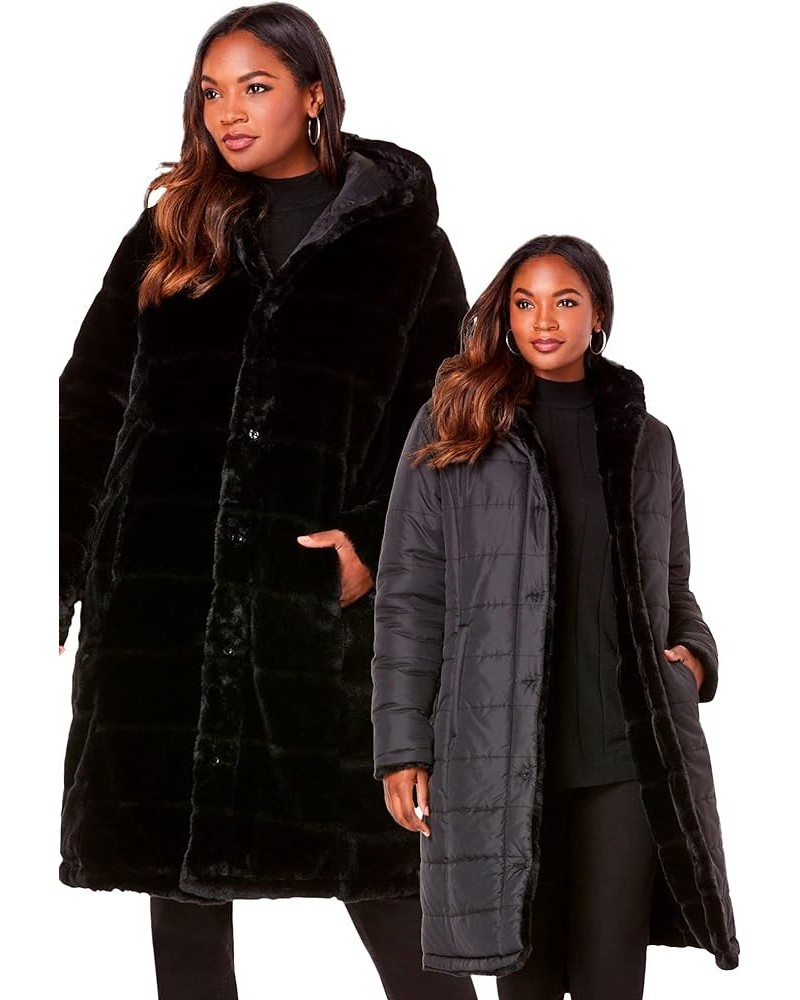 Women's Plus Size Reversible Long Coat Black $67.31 Coats