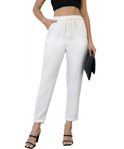 Women's Summer Dressy Casual High Waist Sparkle Silky Satin Pants Trousers Drawstringa White $14.74 Pants