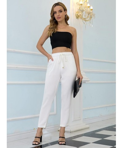 Women's Summer Dressy Casual High Waist Sparkle Silky Satin Pants Trousers Drawstringa White $14.74 Pants