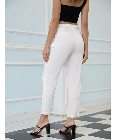 Women's Summer Dressy Casual High Waist Sparkle Silky Satin Pants Trousers Drawstringa White $14.74 Pants