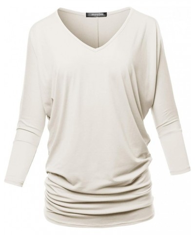 Women's Loose Fit 3/4 Sleeve Drape Dolman Top with Plus Size Stu003_ivory $13.10 T-Shirts