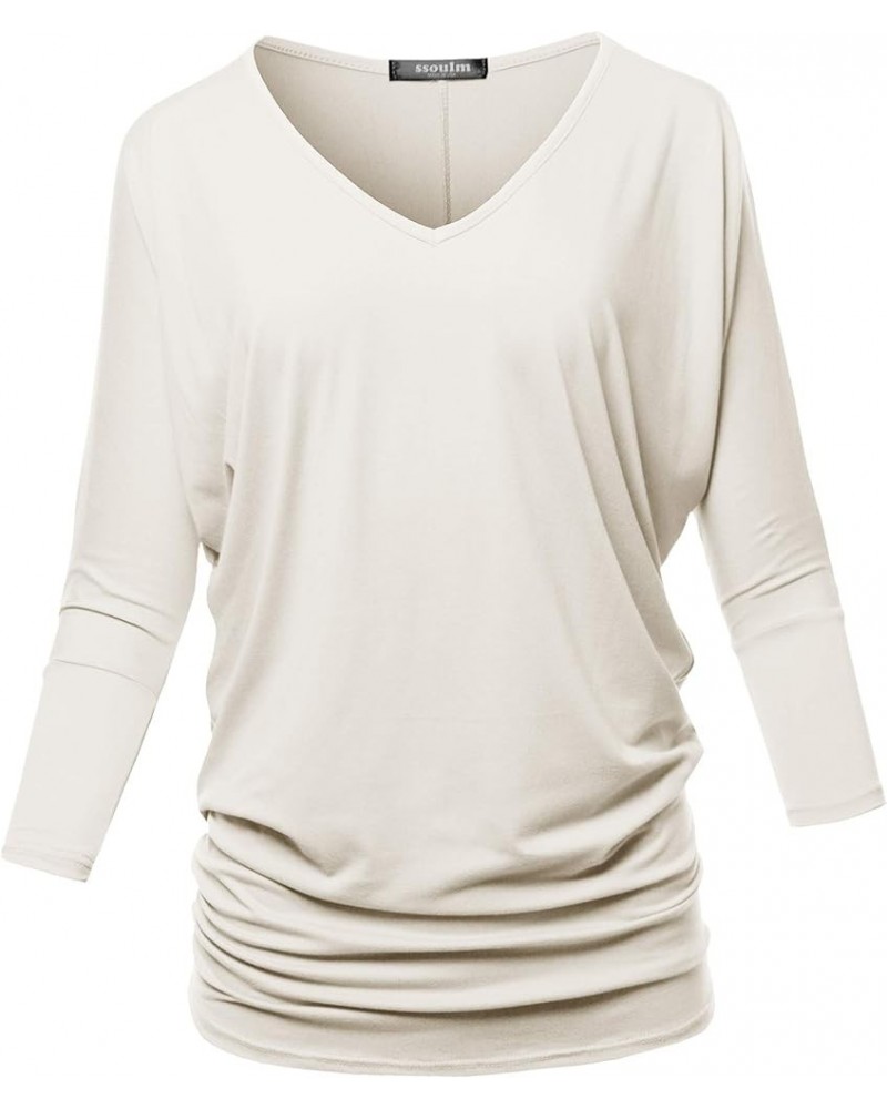 Women's Loose Fit 3/4 Sleeve Drape Dolman Top with Plus Size Stu003_ivory $13.10 T-Shirts