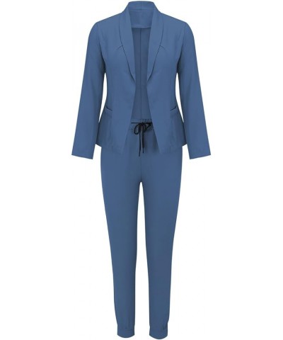 Two Piece Blazer Women Two Piece Lapels Suits Set Office Business Long Sleeve Jacket Pant Sets Slim Fit Trouser Blue $20.40 S...