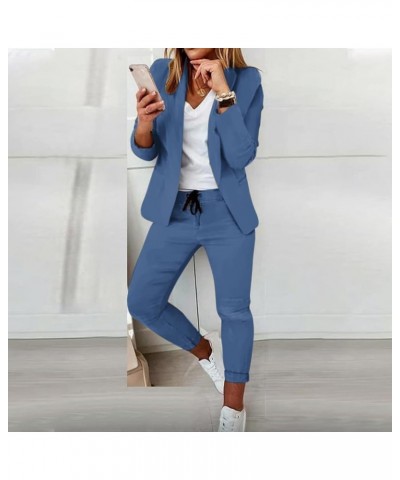 Two Piece Blazer Women Two Piece Lapels Suits Set Office Business Long Sleeve Jacket Pant Sets Slim Fit Trouser Blue $20.40 S...