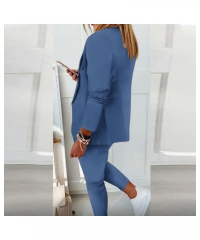 Two Piece Blazer Women Two Piece Lapels Suits Set Office Business Long Sleeve Jacket Pant Sets Slim Fit Trouser Blue $20.40 S...